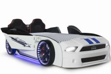 Дитяче ліжко машина Mustang Full Extra White 190х90 см з підсвічуванням, музикою, шкіряний салон, пультом